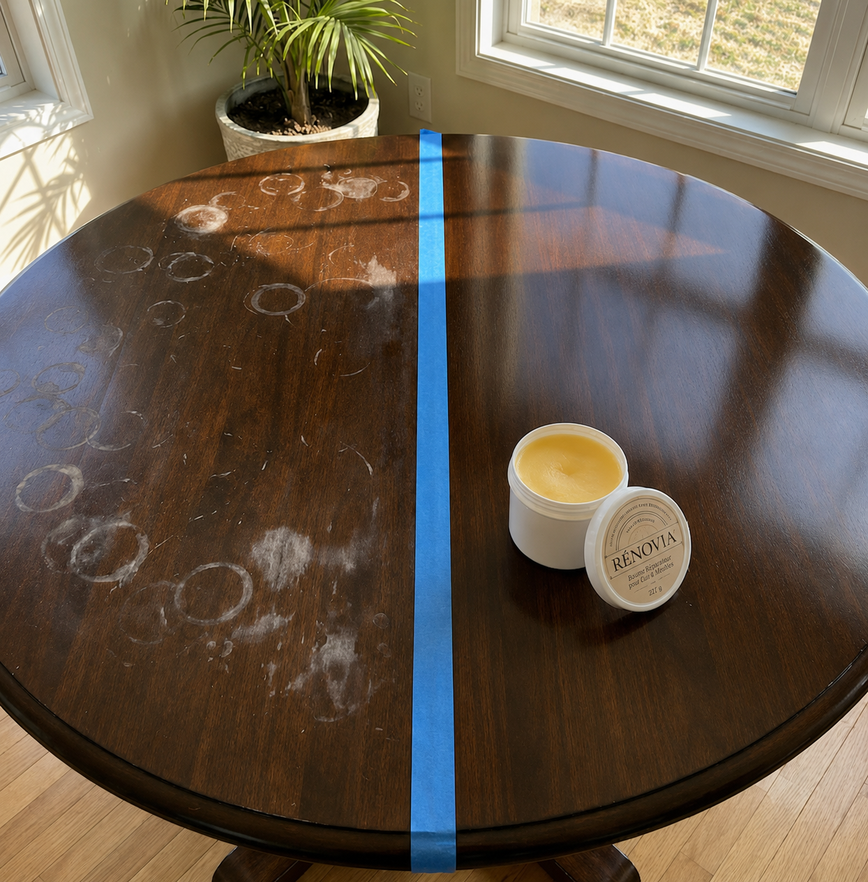 Table en bois avant / après Rénovia™